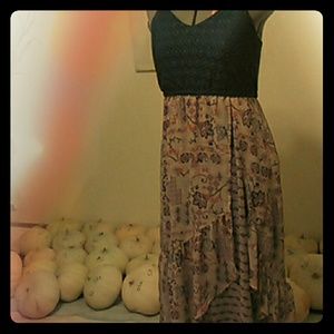 Floral Maxi Dress - Blue and Pink